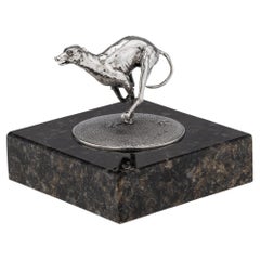 Vintage English Solid Silver Greyhound Sculpture on Granite Base, 1994