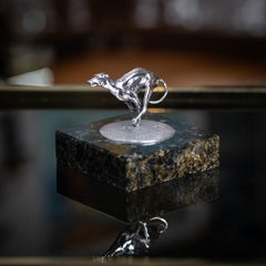 Vintage English Solid Silver Greyhound Sculpture on Granite Base, 1994