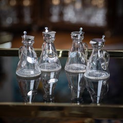 Antique 20thC English Solid Silver & Cut Glass Set Of 4 Whisky Decanters c.1924