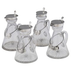 Antique 20thC English Solid Silver & Cut Glass Set Of 4 Whisky Decanters c.1924