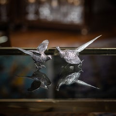 Vintage English Solid Silver Pheasant Sculptures by C J Vander, 1972