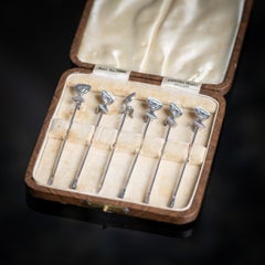 Vintage English Solid Silver Cocktail Sticks Set of Six, 1934, Adolph Scott.
