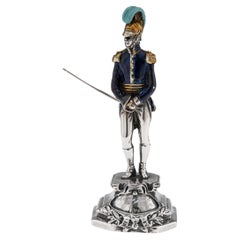20th Century Antique Italian Silver Enamel Napoleonic Guard Figure