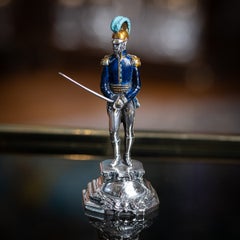 20th Century Antique Italian Silver Enamel Napoleonic Guard Figure