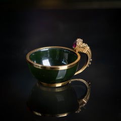Antique 19thC French Gold, Nephrite, Ruby & Diamond Miniature Cup c.1890