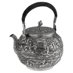 Antique 19thC Chinese Export Solid Silver Teapot, Lee Ching c.1890