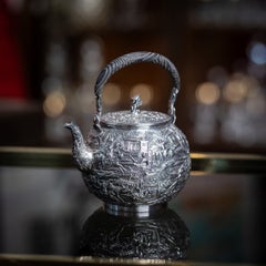 Antique 19thC Chinese Export Solid Silver Teapot, Lee Ching c.1890
