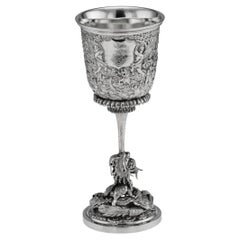 Antique 19thC Chinese Export Solid Silver Goblet, Lee Ching c.1890