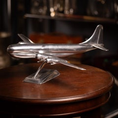 Vintage 20th Century Polished Metal Desk Model Of A Boeing 377 Aircraft c.1950