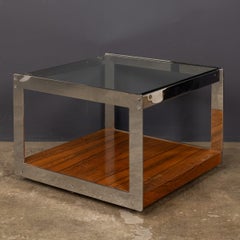 Vintage 20thC English Chrome, Glass & Wood End Table By Merrow Associates c.1960