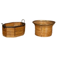Cestini italiani vintage del XX secolo in ottone e bambù, attribuibili a Gabriella Crespi