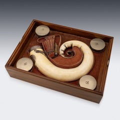 Set da tabacco da tavolo scozzese del XIX secolo, con montatura in argento e corno, con barattoli, 1850 circa