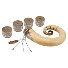 Set da tabacco da tavolo scozzese del XIX secolo, con montatura in argento e corno, con barattoli, 1850 circa