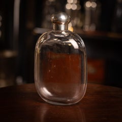 Antique 19thC Victorian Solid Silver & Glass Flask Decanter, London c.1888