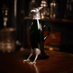 Vintage 20th Century Spanish Solid Silver & Green Glass Parrot Claret Jug c.1950