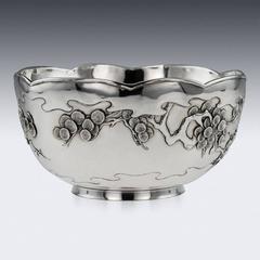 Antique Meiji Japanese Solid Silver Cherry Blossom Bowl, circa 1890