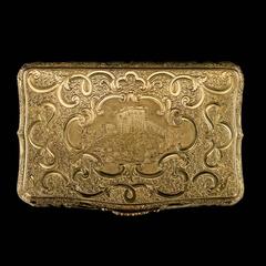 Antique German 14-Karat Solid Gold Engraved Castle Snuff Box, circa 1860