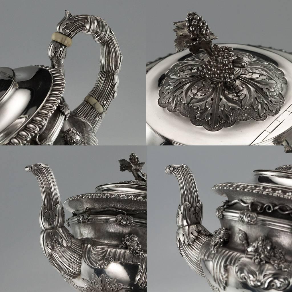 English Georgian Solid Silver Warwick Tea and Coffee Set, Hennell II, circa 1820
