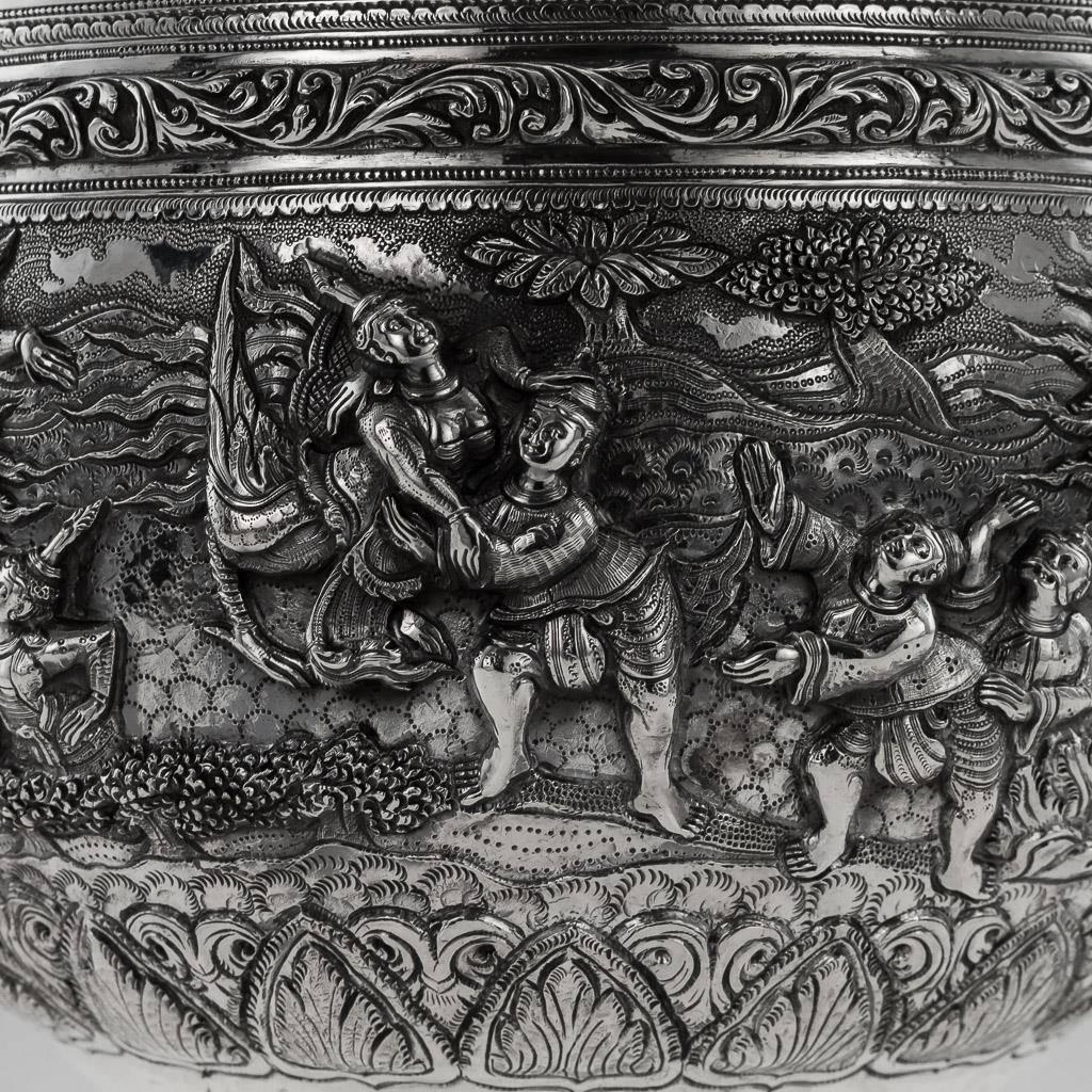 20th Century Burmese Solid Silver Thabeik Bowl, Rangoon, Tiger Mark, circa 1900 3