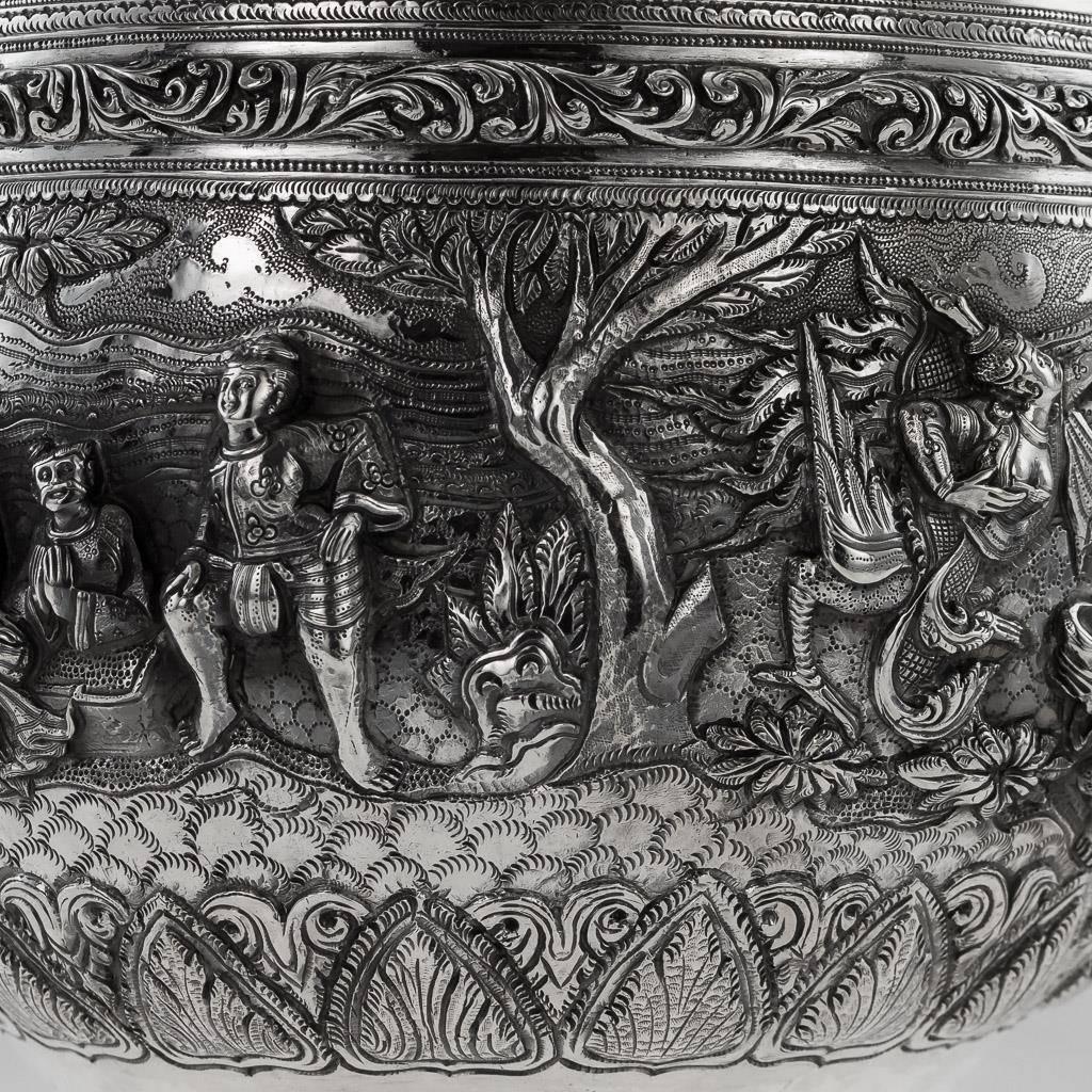 20th Century Burmese Solid Silver Thabeik Bowl, Rangoon, Tiger Mark, circa 1900 2