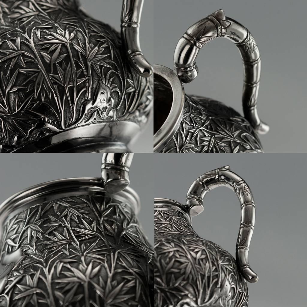 Mid-19th Century 19th Century Chinese Export Solid Silver Tea Set, Hoaching, Canton, circa 1860