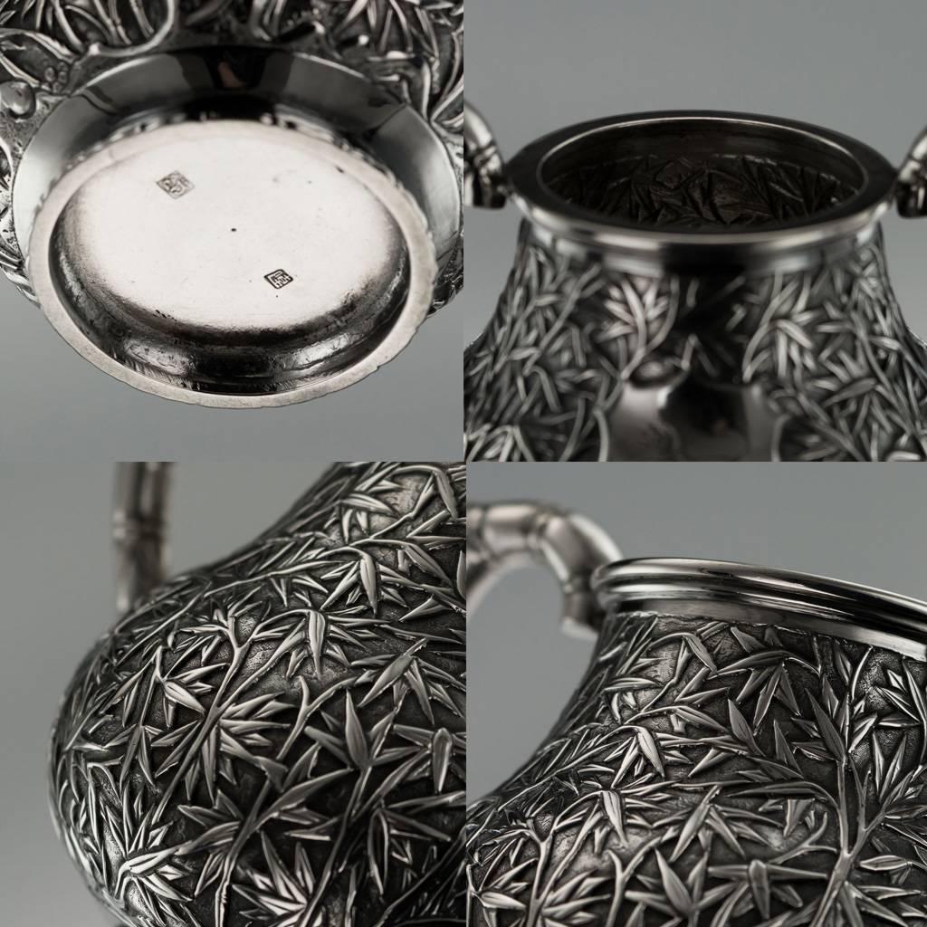 19th Century Chinese Export Solid Silver Tea Set, Hoaching, Canton, circa 1860 1