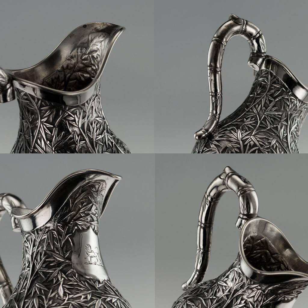 19th Century Chinese Export Solid Silver Tea Set, Hoaching, Canton, circa 1860 2