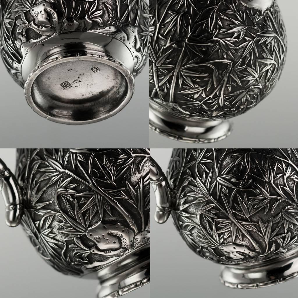 19th Century Chinese Export Solid Silver Tea Set, Hoaching, Canton, circa 1860 3