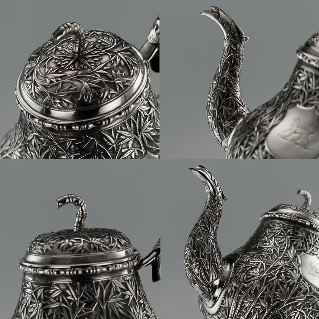 19th Century Chinese Export Solid Silver Tea Set, Hoaching, Canton, circa 1860 4