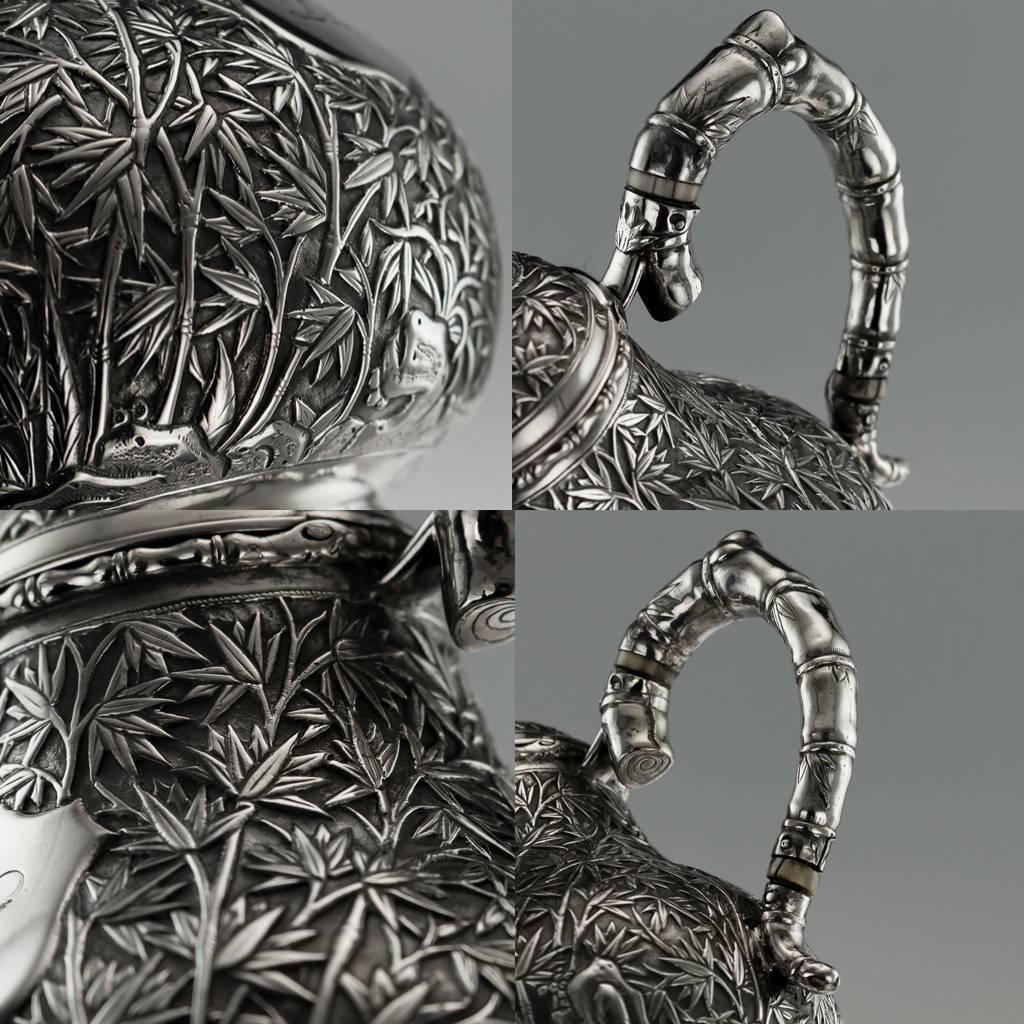 19th Century Chinese Export Solid Silver Tea Set, Hoaching, Canton, circa 1860 5