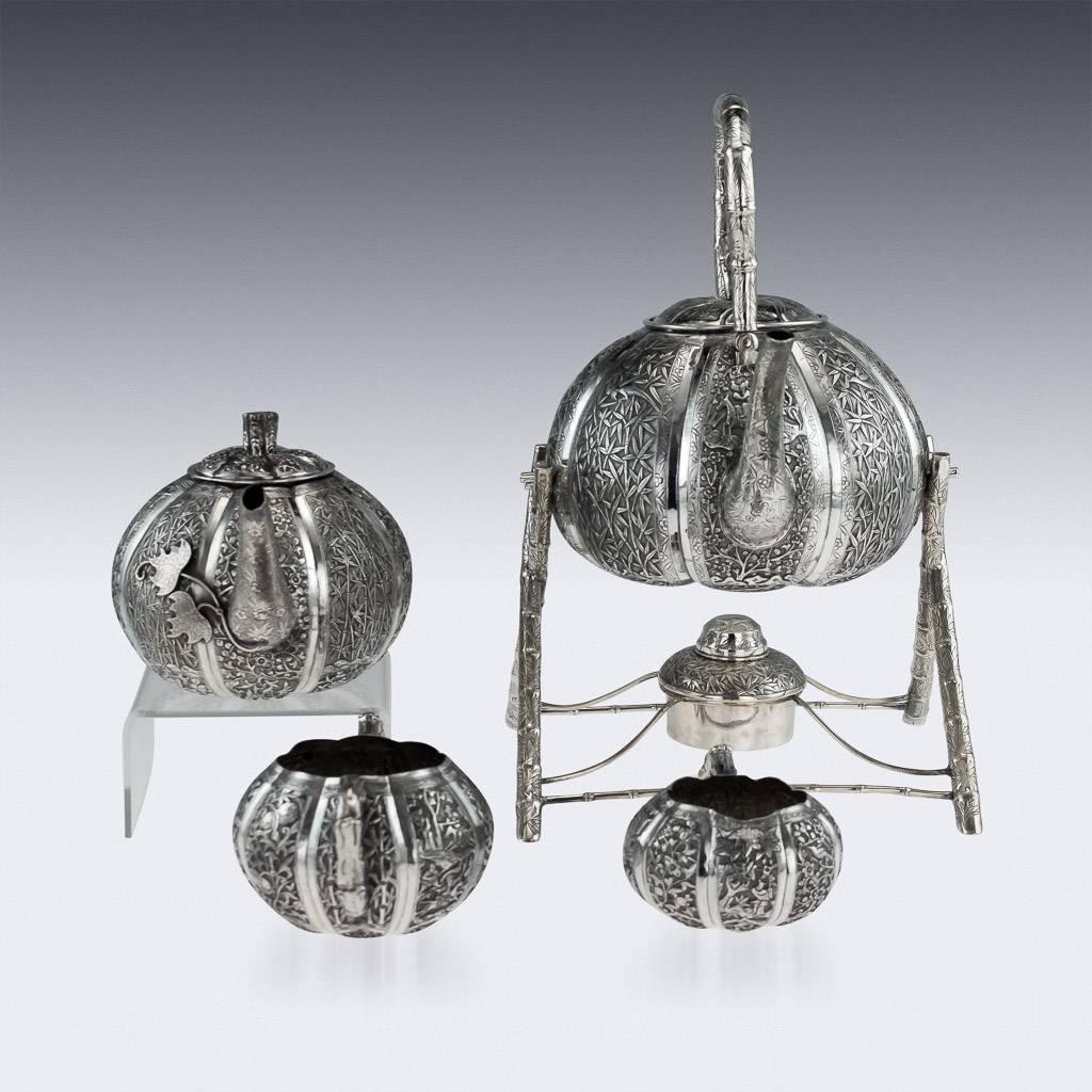 Antique 19th Century Chinese Solid Silver Tea Set, Luen Wo, Shanghai, circa 1880 In Excellent Condition In Royal Tunbridge Wells, Kent