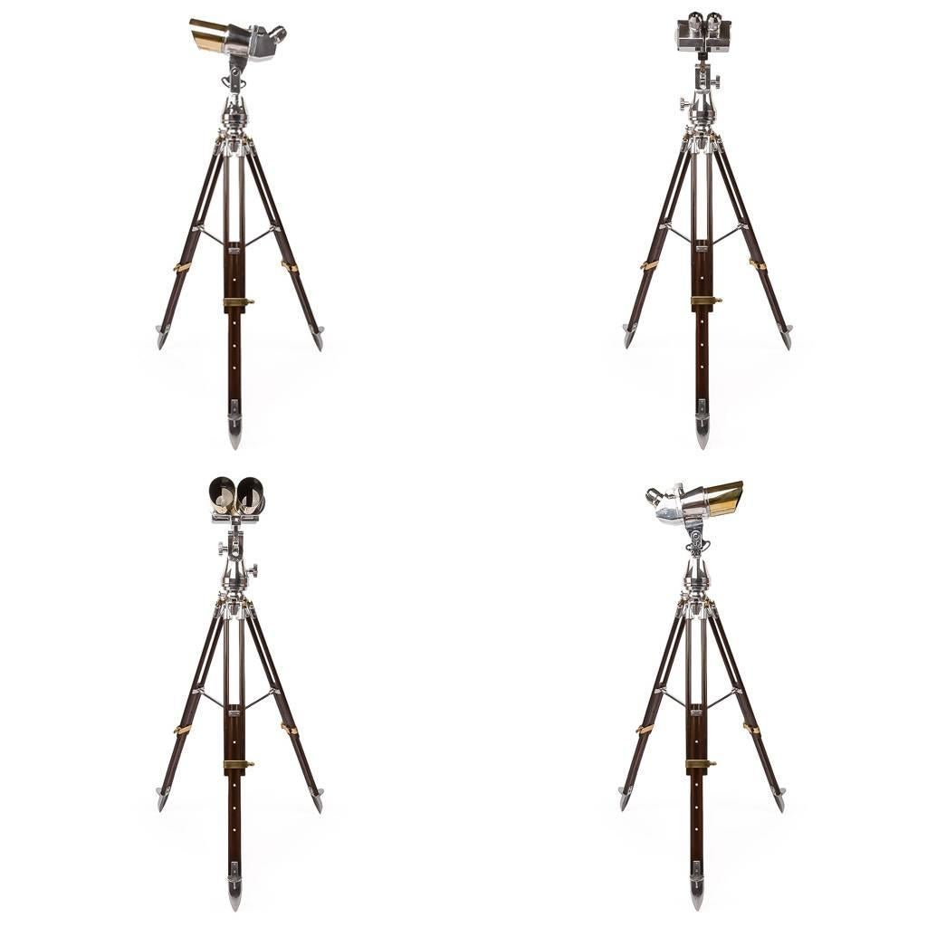 Exceptional 20th century WWII German Joseph Schneider steel observation telescope binoculars on a later telescopic stand. This model was originally designed by Emil Busch and it has been adopted by the military in 1936. The model is suitable for