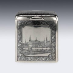 Antique Russian Solid Silver and Niello Enamel Tea Caddy, Moscow, circa 1880