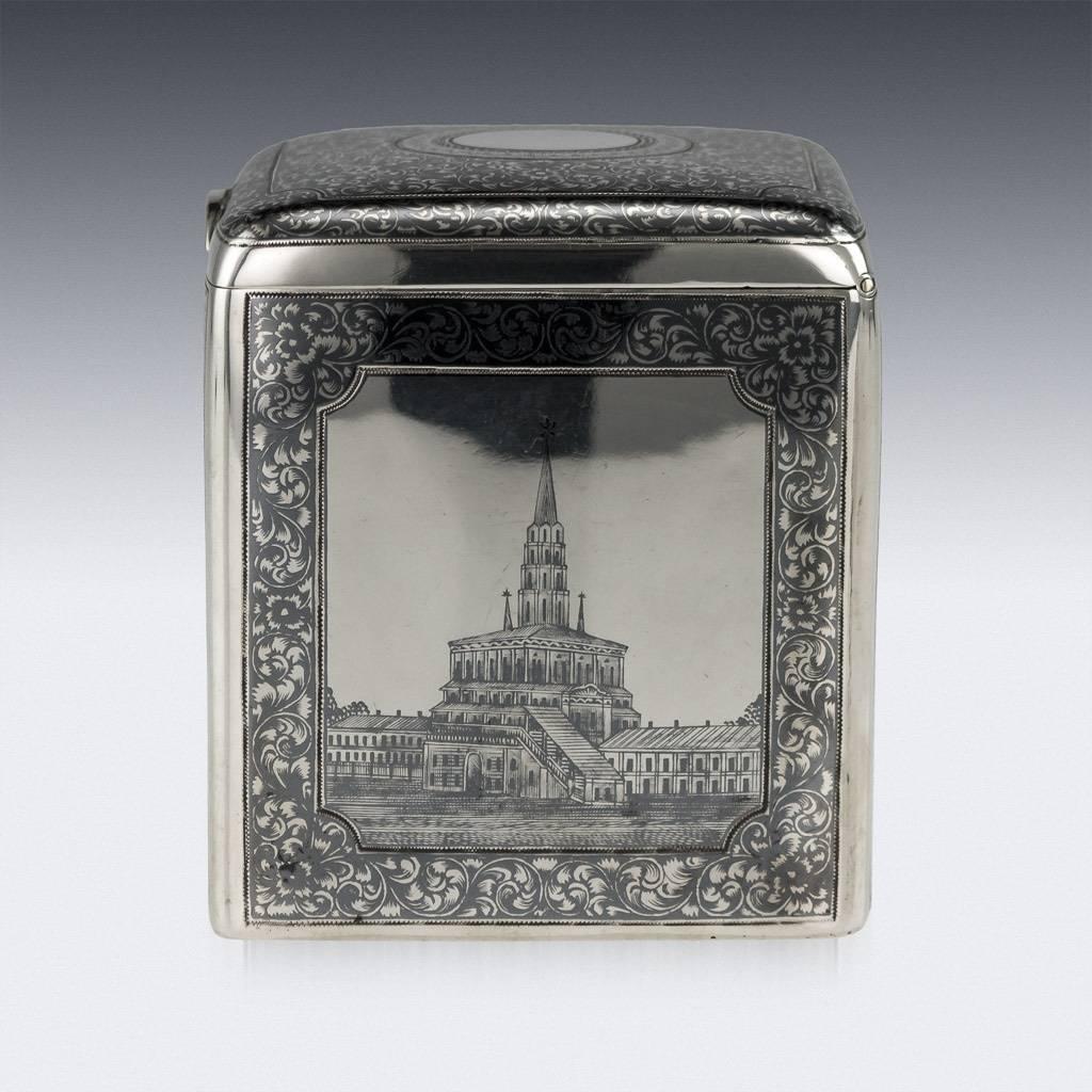 Antique Russian Solid Silver and Niello Enamel Tea Caddy, Moscow, circa 1880 In Excellent Condition In Royal Tunbridge Wells, Kent