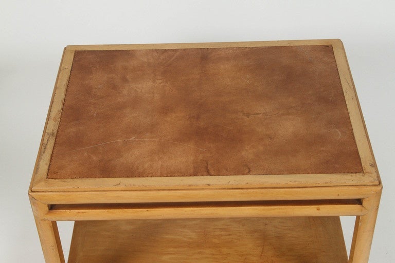 Johan Tapp for Gumps End Table with Leather Top In Good Condition For Sale In Los Angeles, CA