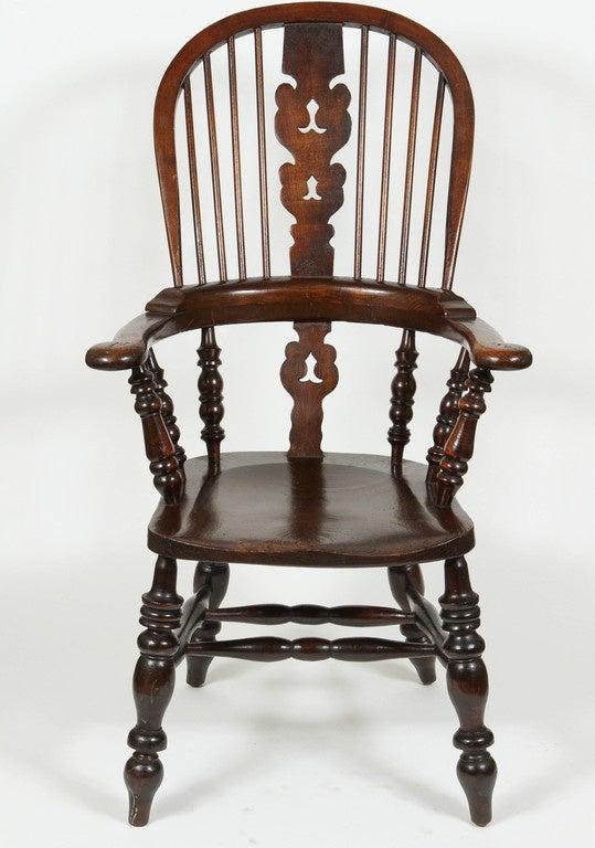 19th Century Windsor Armchair, English Broad-Arm High-Back Chair For Sale