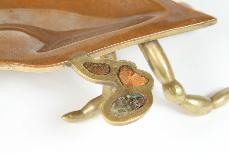 Mexican Brass and Abalone set of Fish and Crab Dishes For Sale