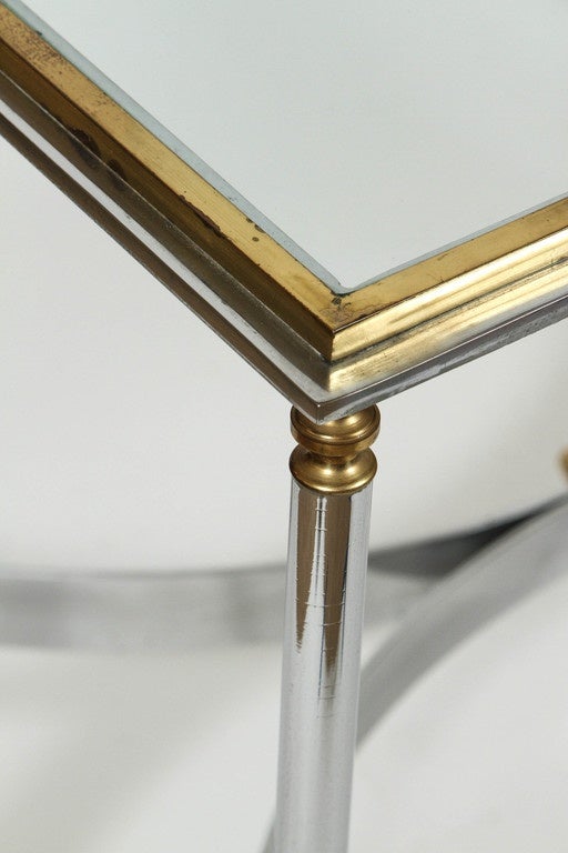 Directoire Brass and Chrome Coffee Table with Stretcher Base For Sale