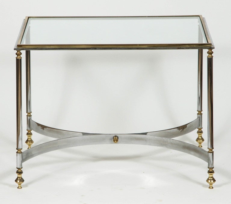 20th Century Brass and Chrome Coffee Table with Stretcher Base For Sale
