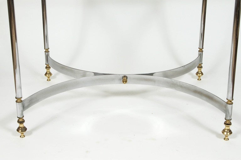 Brass and Chrome Coffee Table with Stretcher Base For Sale 2