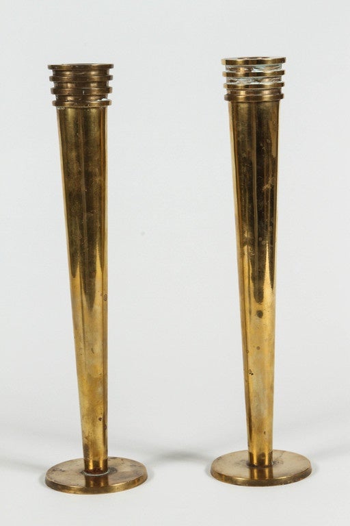 Pair of Art Deco Style Hudson Rissman Brass Candle Sticks