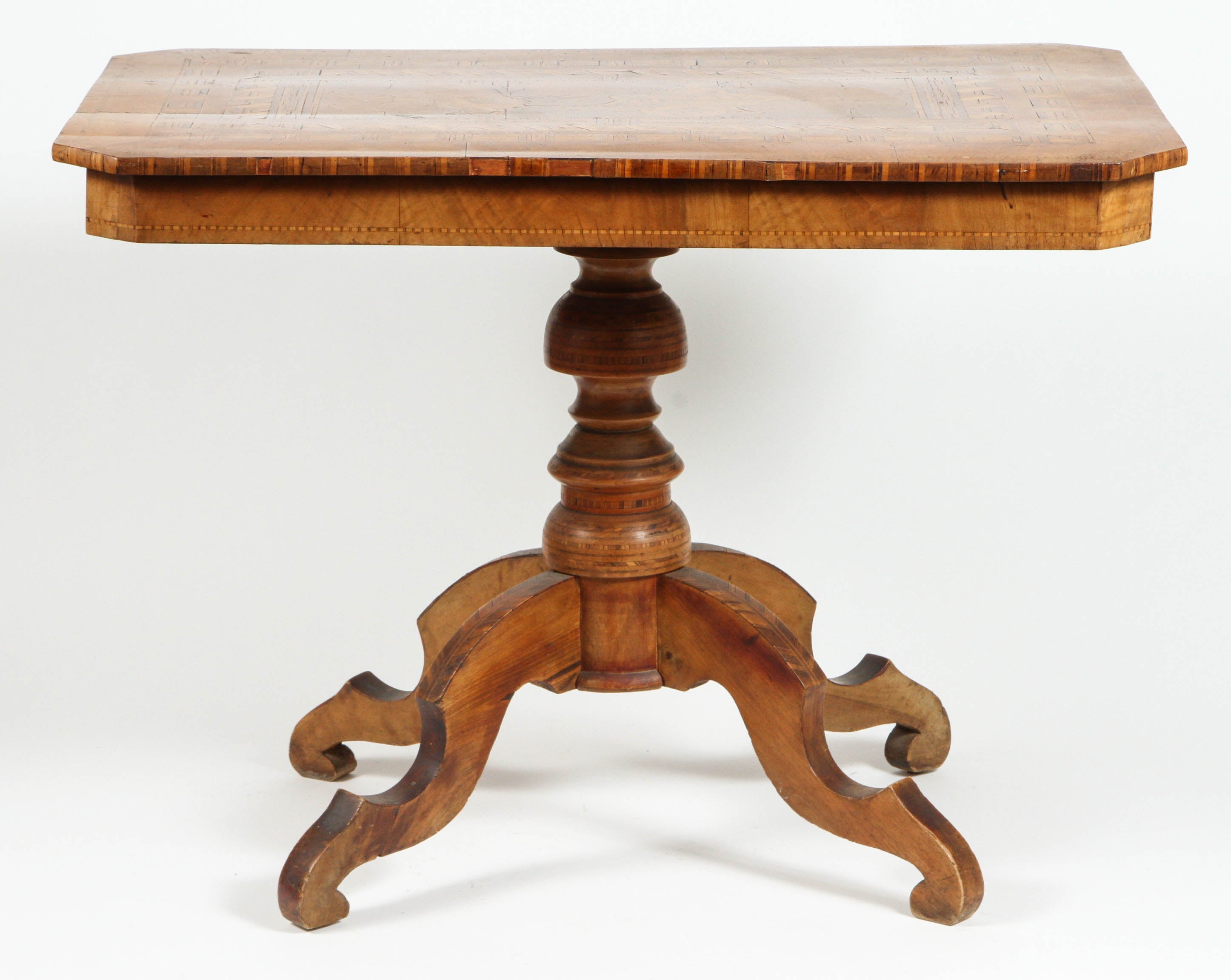 Italian Marquetry Pedestal Table For Sale