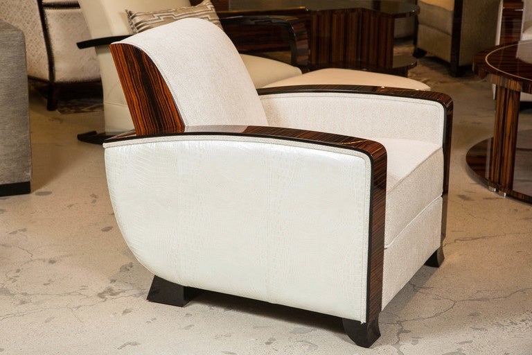 Embossed Art Deco Style Club Chair in Macassar For Sale
