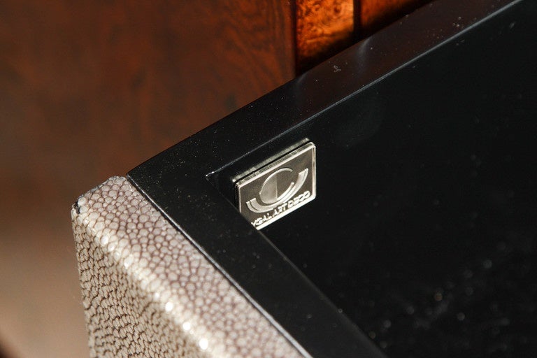 Contemporary Art Deco Style Console or Sideboard in Burl Walnut and Shagreen For Sale