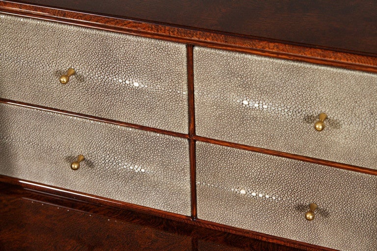 Art Deco Style Console or Sideboard in Burl Walnut and Shagreen For Sale 1