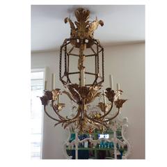 1920s Gilt Tole Eight-Arm Chandelier