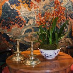 Pair of 18th Century Scandinavian Punched Brass Altar Candlesticks