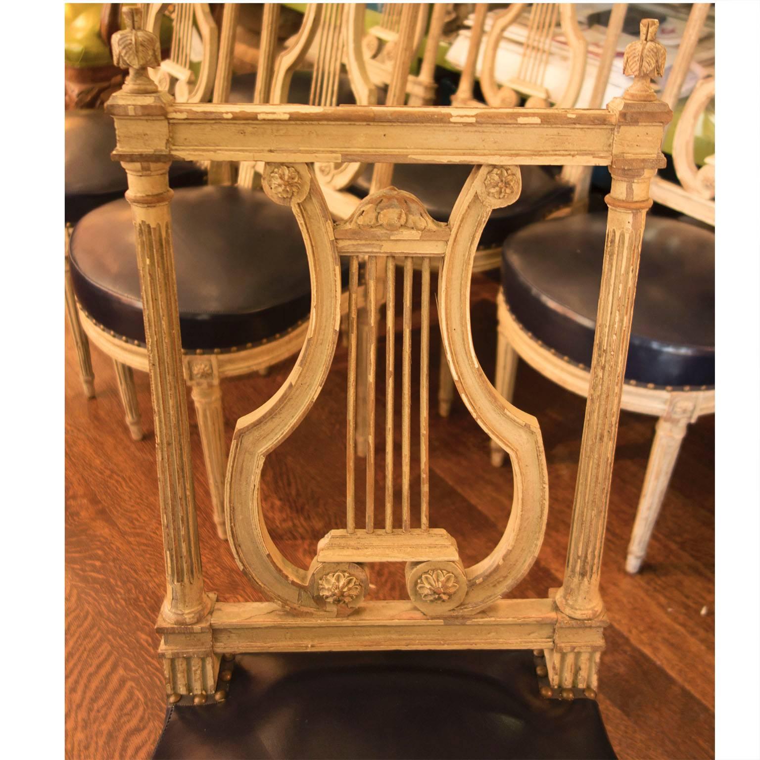 Carved Set of Six Louis XVI Lyre Back Chairs For Sale