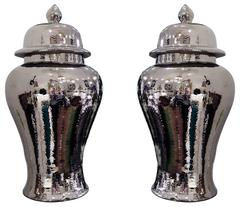 Pair of Large Vintage Silver Luster Ginger Jars