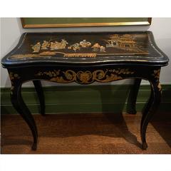 19th Century Black Chinoiserie Lacquered Flip-Top Game Table